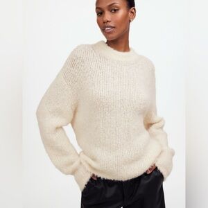 Madewell Womens Cream Colored Wool-Alpaca Blend Bouclé-Knit Oversized Sw…